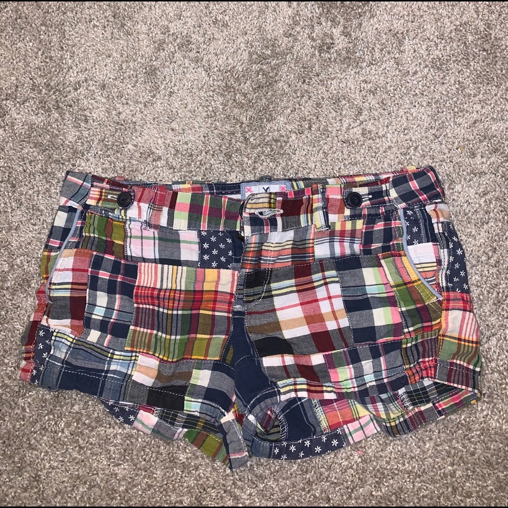 American Eagle Multicolor Plaid Jean Shorts size 0 - Picture 3 of 8